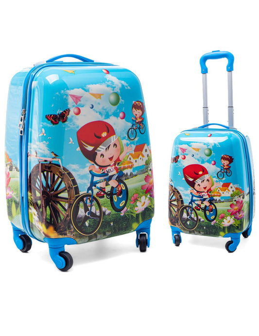 Valise Enfant Rigide 4 Roues – Motif cycliste-valise pour enfants avec 4 roues pivotantes-Mes-valises.com